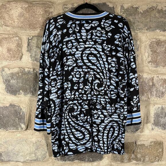 Bob Mackie Wearable Art Cardigan Sweater Woman's Medium Blue White Paisley Soft - Picture 6 of 13